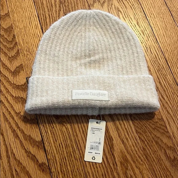NWT NEW Favorite Daughter Ivory Logo Rib Beanie Hat - Picture 2 of 3